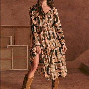 Sezane Yuliana Dress in Graphic Patchwork